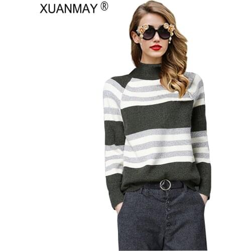 2017 new leisure knitted high collar Pullovers Sweater Autumn fashion Striped High collar sweater Slim Stretch women Sweater