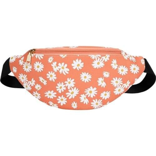 2020 Summer New Small Daisy Print Waist Bag Korean Fresh Sweet Fanny Pack Zipper Shoulder Chest Bag Diagonal Bag