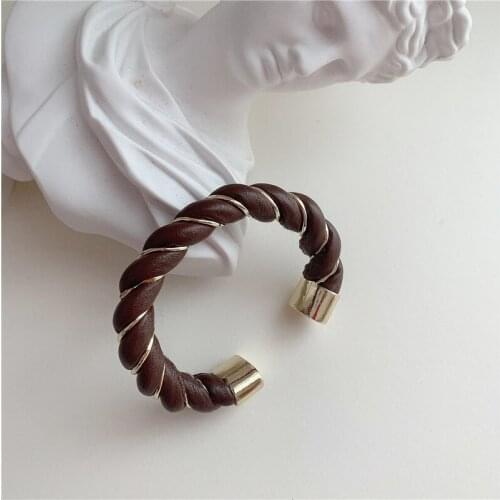 Origin Summer Japan Vintage Twisted Metal Leather Bracelet Multi Color Fashion Open Bracelet for Women Female Charm Jewellery