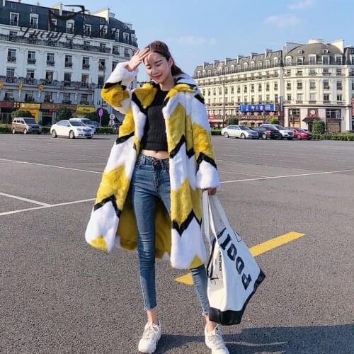 2020 Women New Luxurious Warm Winter Stripe Fur Coat Ladies Fashion Loose Soft Plus Size Plush Coat Parkas Lapel Outerwear ZY23