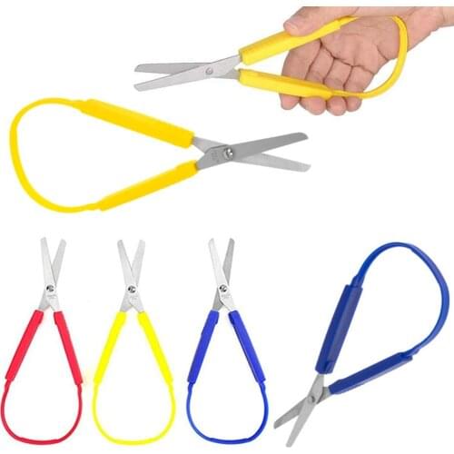 Loop Scissors Colorful Grip Scissors Loop Handle Self-Opening Scissors Adaptive Cutting Scissors for Children