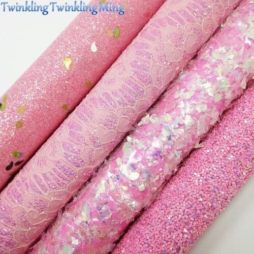 PINK Glitter Fabric, Pink Chunky Glitter Leather, Lace Glitter Fabric Sheets For Bow A4 21x29CM Twinkling Ming XM970