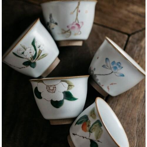 Traditional chinese retro style Handmade Crackle Ceramic cups 60ml tea cup China Ru Kiln Porcelain