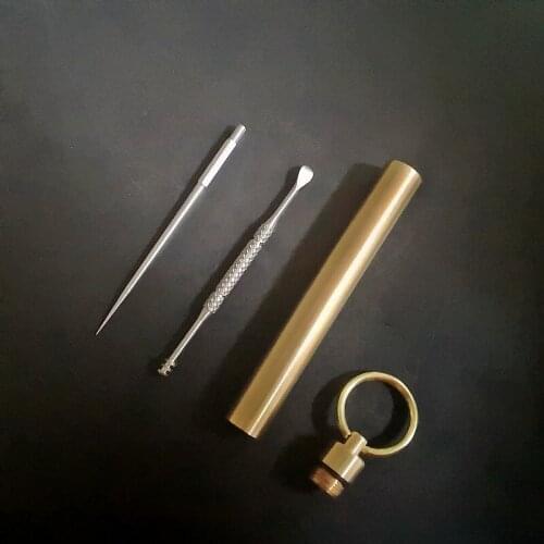 Pure Copper Toothpick Tube Multifunctional Brass Waterproof Outdoor Survival Pill capsule sealed bottle