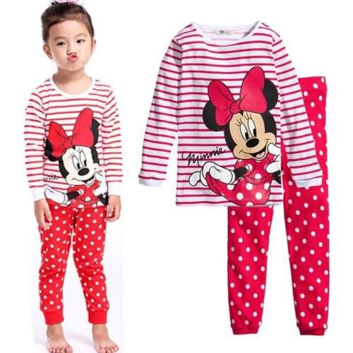 Spring Autumn Kids Longsleeved Trousers Minnie Pajamas Sets Boys Sleepwear Children Mickey Nightwear Baby Girls Princess Pyjama