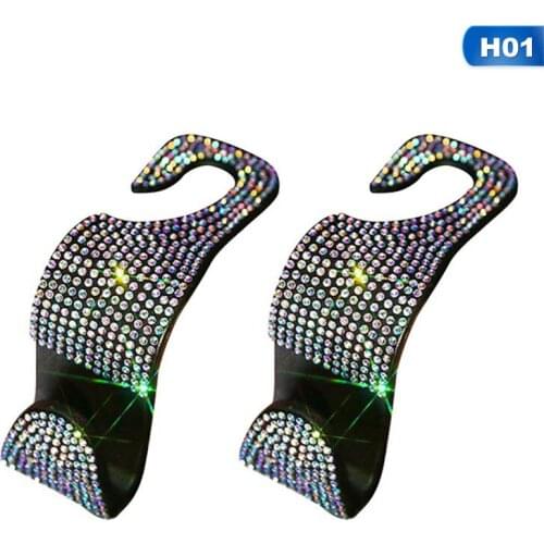 2Pcs Car Back Seat Hooks Diamond Bling Rhinestones Headrest Hanger for Hats Coats Car Accessories Car Clips Seat Back Hooks