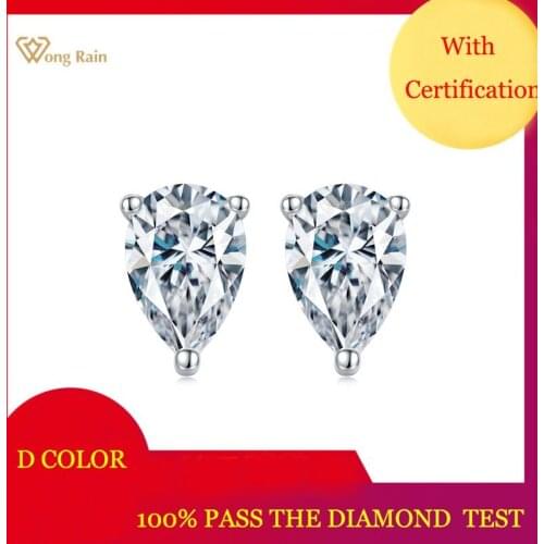 Wong Rain Fashion 925 Sterling Silver Pear Cut 0.5 CT Real Moissanite Gemstone Wedding Engagement Ear Stud Earrings Fine Jewelry