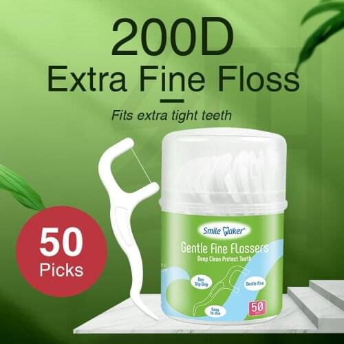 High Quality 50pcs 200D Gentle Fine Floss Picks Disposable Toothpick Dental Flosser Plastic Box Case