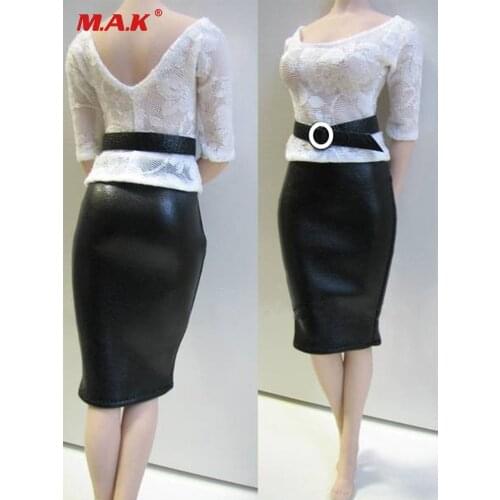 PL62 1/6 Scale Female Clothes Office Lady White Lace Top & Black Leather Hip Long Skirt Fit For 12'' Large Breasts Seamless Body