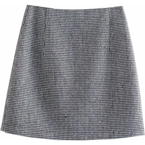 BBWM Women Houndstooth Office Lady Mini Skirt Casual Female Fashion Casual Streetwear Slim High Waist Chic Bottoms Skirts