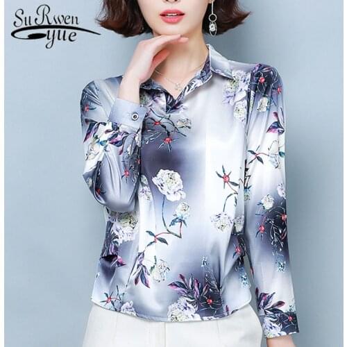 Womens tops and blouses 2021 spring Floral Chiffon OL ladies tops womens clothing plus size tops 5XL black long sleeve 8334 50