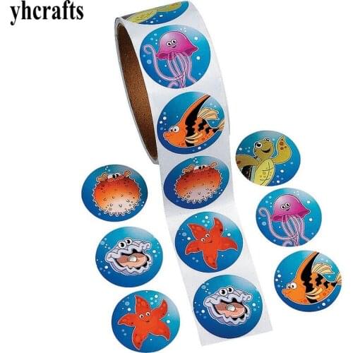 1 Roll(100PCS)/LOT.Sea world ocean animals paper stickers Home decoration Activity crafts School reward label Classic toy Funny