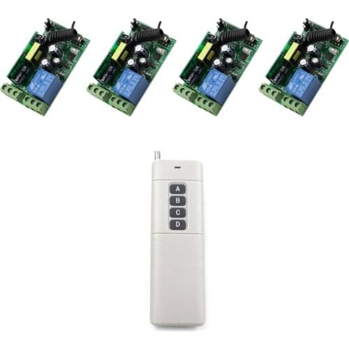 2017 New 10A 1 CH RF Wireless Remote Control Switch Easy Connection 4pcs Receiver+1pcs Transmitter Long Range 1000m