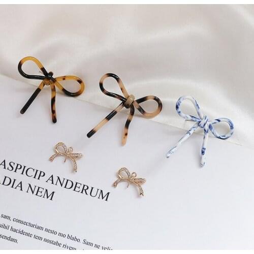 4pcs Acetate bowknot hollow rendering earrings For Women Copper plating Rhinestone butterfly pendant diy jewelry accessories