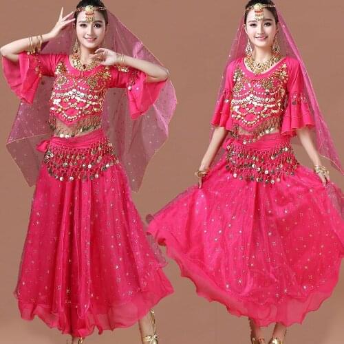 4Pcs/Set Adult Belly Dance Costume Set Embroidery Coin Egypt Dance Wear Practice Dress Oriental Indian Dancing Clothes For Lady