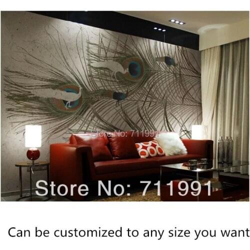 Free shipping custom large murals study the living room TV background wallpaper modern personality peacock feathers