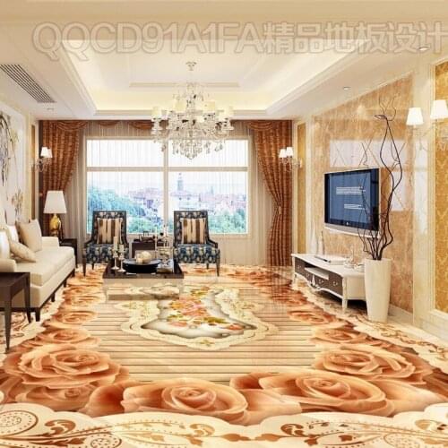 Free Shipping European retro style roses 3D relief floor moisture-proof living room bedroom wallpaper self-adhesive mural