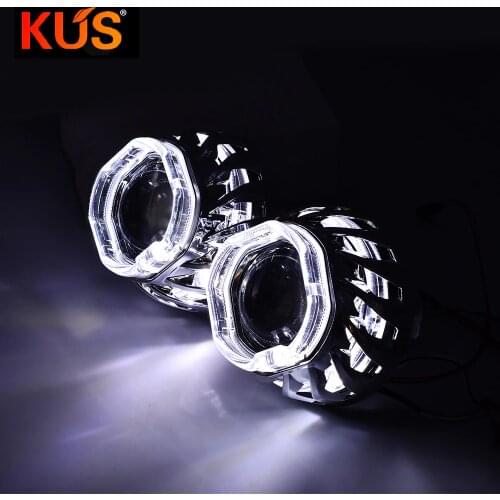 2.5 Bixenon Projector Lenses Fit Headlight H4 H7 Angel Eyes Spiral Hotwheel LED Dual Halo Car Lights Accessories Tuning Retrofit