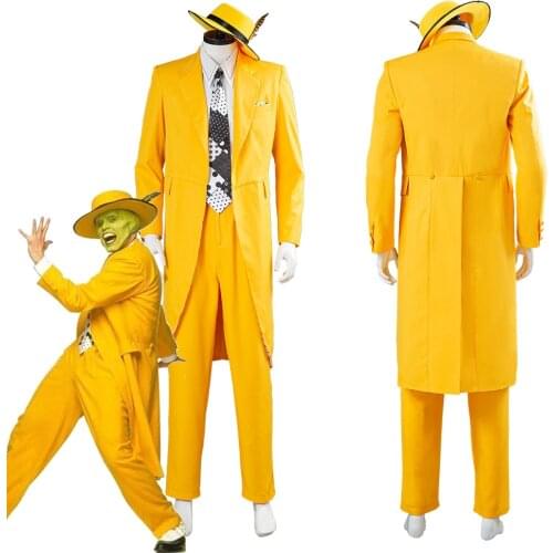Fast delivery The Mask Jim Carrey Cosplay Costume Men uniform Suit autumn jacket coat Halloween Carnival Costumes Custom Made