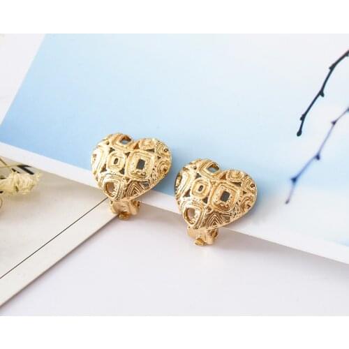 COWNINE Alloy Lovely hearts earrings Hot melting Lovely hollow out hearts earrings ear clip Popular peach heart pendant