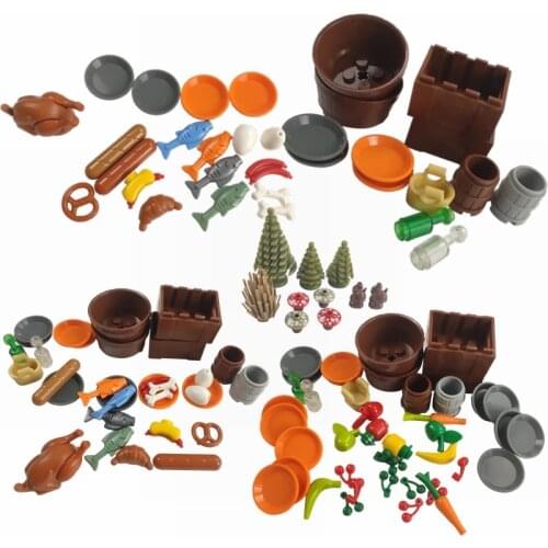 City Foods Series Toys For Kids DIY Parts Models Green Plants Accessories Compatiblr Building Blocks Cities Crab Hot Plate Toys