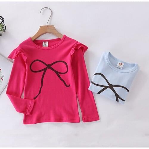 Manufacturers direct sale 2019 spring new long-sleeved girl undershirt printed butterfly section round collar T-shirt