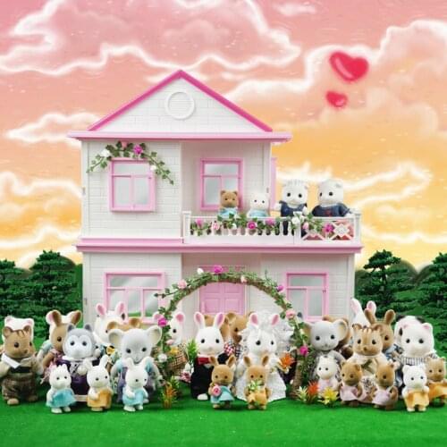 Toy Forest Animal Family Childrens Simulation 1:12 Scale Dollhouse Furniture Miniature 1/12 Rabbit Panda Girl Pretend Play Set