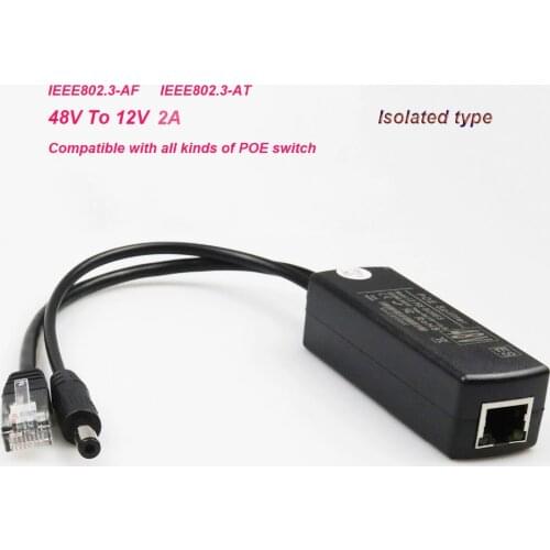 Isolated 12V 2A Poe Splitter Power Over Ethernet 48V IEEE802.3af IEEE802.3at for Ip camera