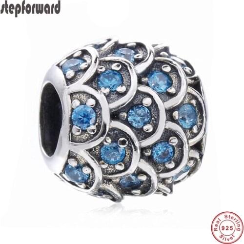 Delicated New Collection High Quality Beautiful Blue CZ Paving 925 Sterling Silver Wave Charm Fitting Bracelet
