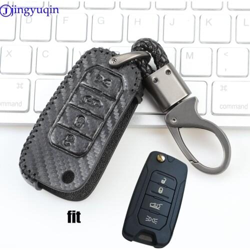 Jingyuqin Suitable for Jeep Renegade carbon leather car key cover 2018 2017 2016 2015 4b folding Flid
