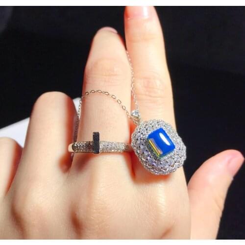 Joyas de plata 925 mujer Really natural Dominican gold blue and amber ring silver pendant with two wear models Top sky blue