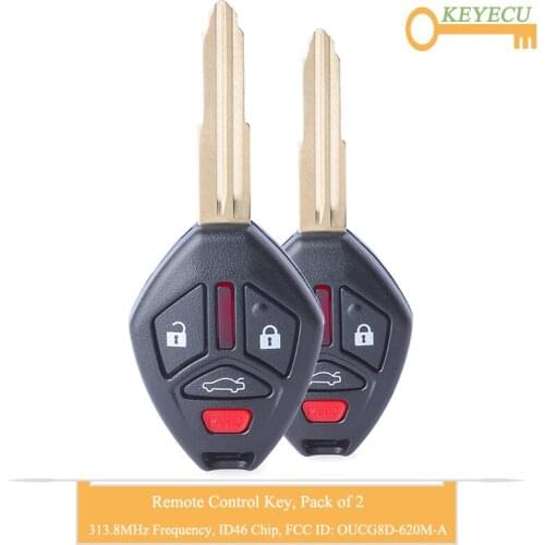 KEYECU 2PCS Remote Car Key for Mitsubishi Eclipse Galant 2007-2012, Fob 4 Button - 313.8MHz - ID46 Chip - FCC ID: OUCG8D-620M-A