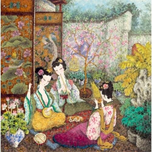 Free shipping classical Chinese ancient women music oil painting canvas painting prints on canvas wall art decoration picture