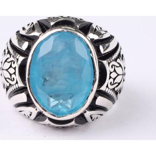 Paraiba Tourmaline Mans Handmade 925 Silver Ring, Handmade Oval shaped Sky Blue Paraiba gemstone Sterling Silver ring