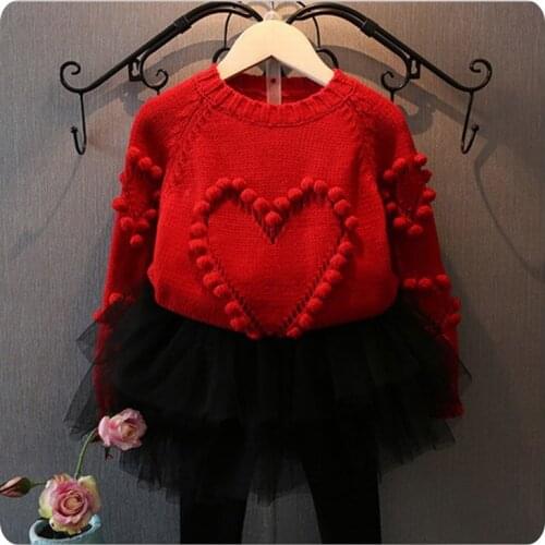 Korean Girl Childrens 2016 New Pattern Hair Bulb Love Concise Autumn Knitting Unlined Garment Long Sleeve Pullover Jacket