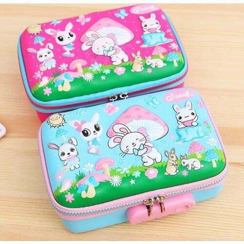 Korean Kawaii School Pencil Case for Girls Boy 3D Penal Pen Bag Cute Rabbit Password Pencilcase Large Big EVA Penalties Lock Box