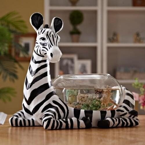 CREATIVE ZEBRA DECORATION MINI FISH GLASS TANK DESK AQUARIUM DESKTOP TURTLE TANK FURNISHINGS CRAFTS HOME ANIMA WISHFUL STATUE