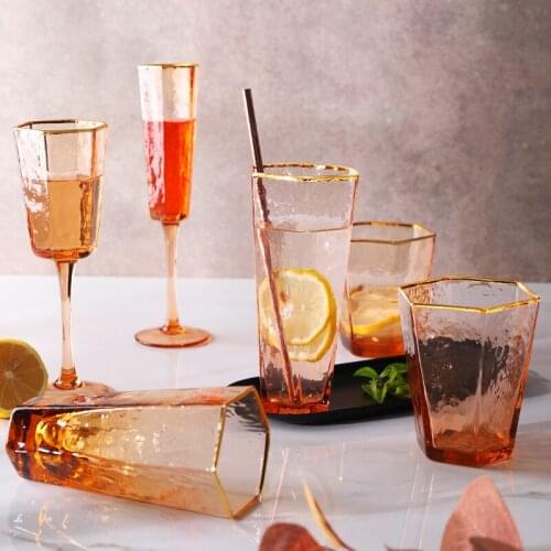 Creative Gold Rim Hammered Champagne Glass, Wine Glass,Whisky Glass, Water Glass