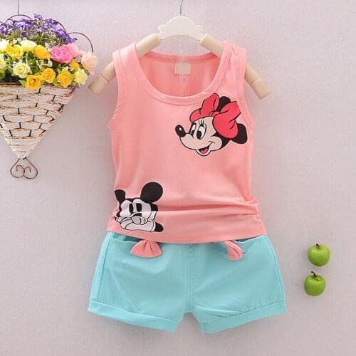 Girls Summer Clothes Sleeveless Print Minnie Cartoon Cotton VEST+Pants 2pcs Sets Toddler Girl Clothes Vetement Enfant Fille