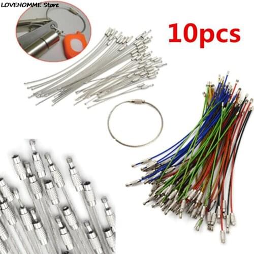 Hot! 10pcs Screw Locking Stainless Steel Wire Keychain Cable Rope Key Holder Keyring Key Chain Rings Cable Outdoor Tools Parts