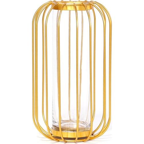 Small Bud Vase Hydroponic Plant Test Tube Golden Gift Modern Metal Frame Home Garden Decoration 21*12*12cm Vases