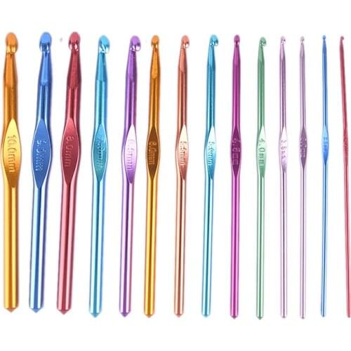 Metal Handle Crochet Hook Knitting Needles Set Aluminum Sewing Needles Crochet Hooks Kit Multi Colour (2mm-10mm) 14Pcs