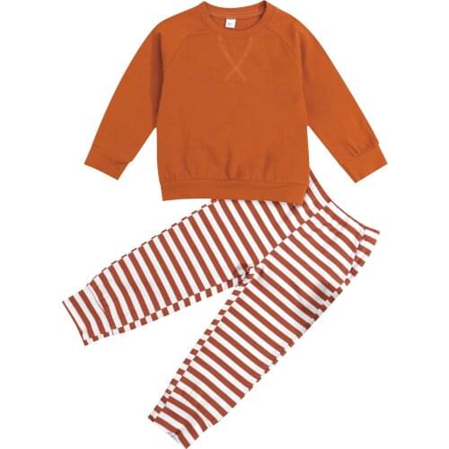 1-6Y Fashion Toddler Baby Girls Boys Clothes Sets Solid Long Sleeve Pullover Tops Stripe Pants Autumn 2pcs Outfit