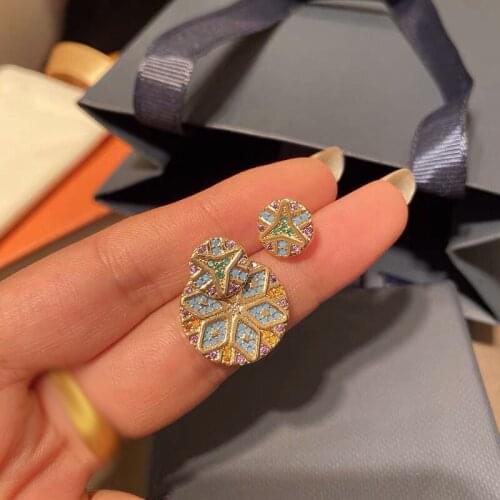 UMGODLY Fashion Earrings Luxury Pure Yellow Gold Color Asymmetric Round Multicolor Geometric Shape Earrings Women Mana Jewelry