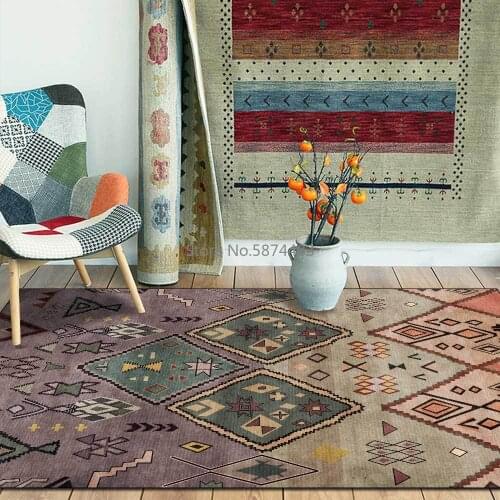Fashion Retro Abstract Multicolor Geometric Ethnic Style Living Room Bedroom Bedside Carpet Floor Mats