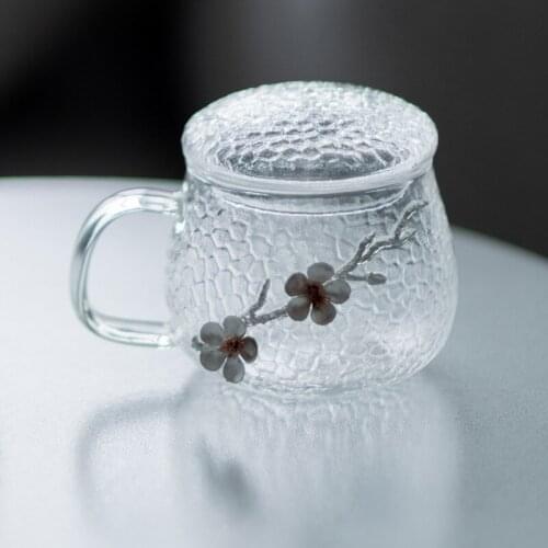 Hammer Pattern Glass Bubble Tea Cup Tea Separation Cup Filter Office Personal Mug Scented Tea Set Coffee Teacup with Tin Flower