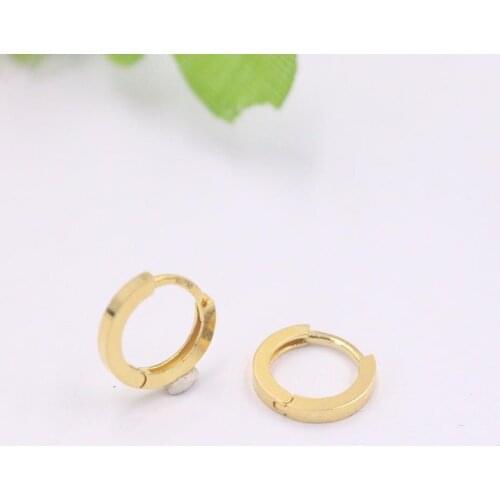 New Pure 18K Yellow Gold Earrings 9x1.1mm Small Annulus Middle Opening Earrings 0.95g