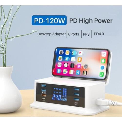 PD120W fast charger type c QC3.0 quick charge 8 port hub for MacBook pro. iPhone Xiaomi Huawei digital device wireless charging