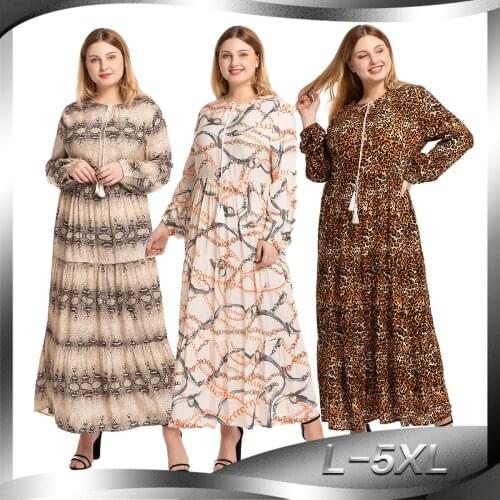 Abaya Dubai Turkey Islamic Womens Summer New Style Muslim Printed Large Fashion Leopard-print Rayon Slim Dress