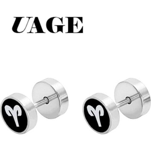UAGE 12 Constellation Statement Stud Earring for Women men Silver Color Aries Trendy Earrings Friendship Birthday Gift